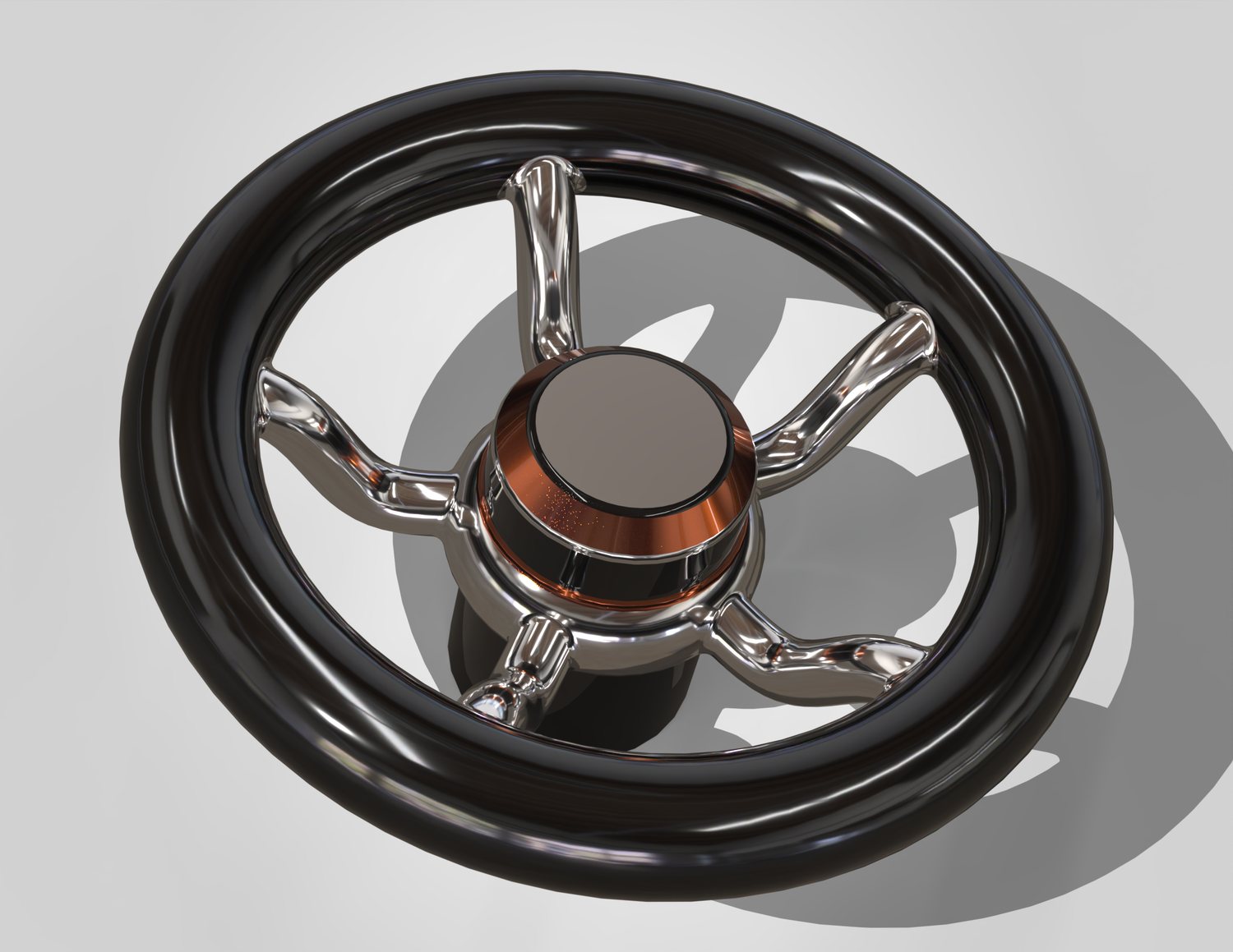 Rendered chrome and copper handwheel